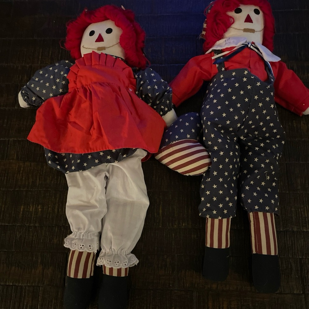 Vtg Raggedy Ann and Andy Dolls with stars and stripe Outfits